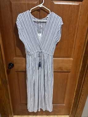blue island Blue and White Striped Wrap Maxi Dress